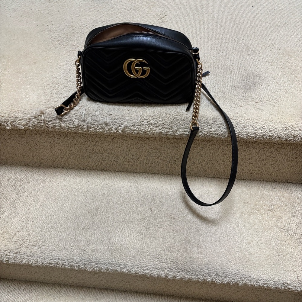 Gucci Black Crossbody Bag with Gold Accents